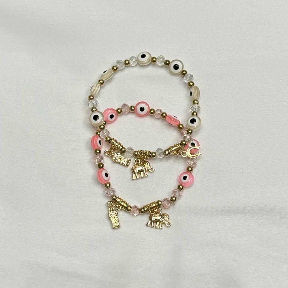 Good luck charm evil eye bracelets white and pink #7